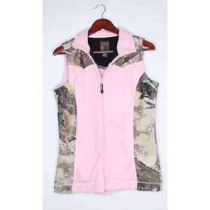 Roper Camo Women's Vest‎ M Pink Brown Western 2 pockets Zip Up Outdoors Hunting
